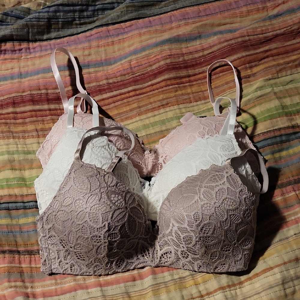 Source Unknown Lace Bralette Trio - Pink, White, Cream